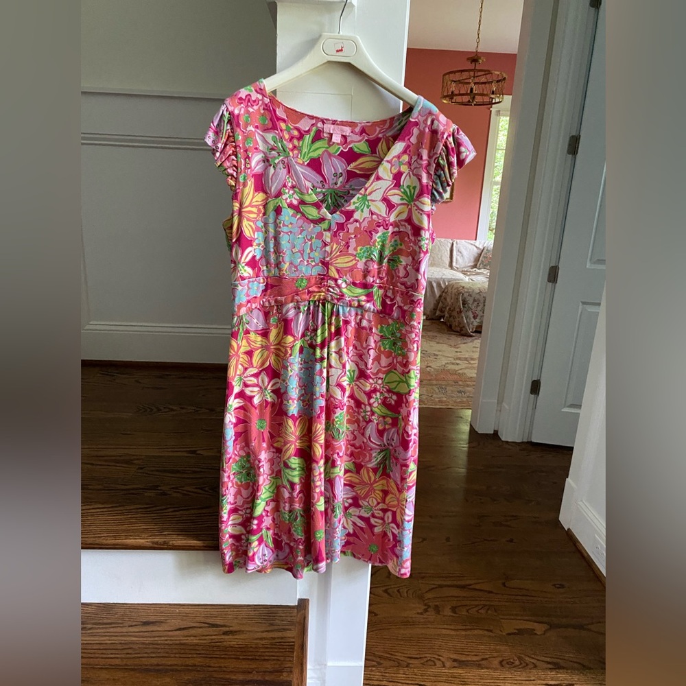 Lilly Pulitzer Pink Floral Cap-Sleeve Dress